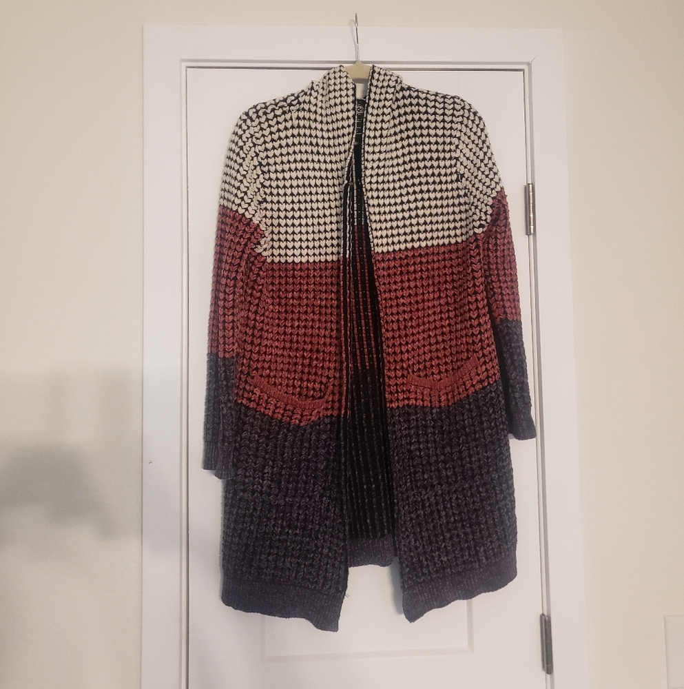Colorblock Open Front Cardigan Sweater